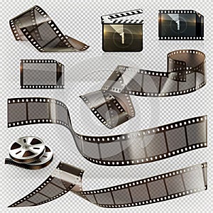 Old film strip with transparency, vector icon set