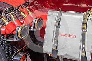 Old fire truck with connections for hoses