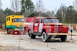 Old fire truck that participated in liquidation of the accident in Chernobyl, Ukraine photo