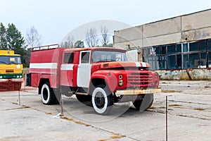Old fire truck that participated in the liquidation of accident in Chernobyl, Ukraine photo
