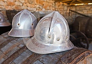 Old firefighter's metallic helmet