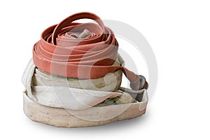 Old firehose isolated on white background, Clipping path