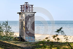 The old fishermen\'s lighthouse on Ragaciema beach, built in 1875, destroyed during the war