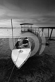 Old fishing boat in black and white, Sabah, East Malaysia