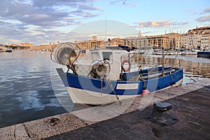 Old fishing boat in Marseille harbor, France