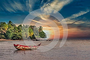 Old fishing boat at sea