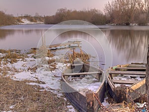 Old fishing boats on river