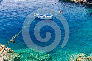 The old fishing harbor in the village Oia.