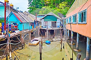 Old fishing huts on stilts, Ko Panyi floating village, Phang Nga Bay, Thailand