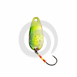 Old fishing lure isolated on white.