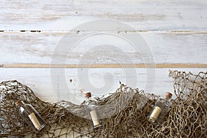 Old Fishing Net and Glass Bottles