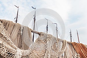 Old fishing nets in the harbor of the Dutch village of Urk