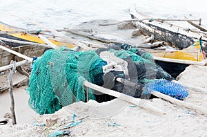 Old fishing or shrimping net for catching small fish or shrimp