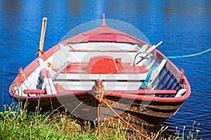 Old fishing wooden rowboat