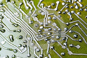 Old flat bare fiberglass pcb without components with selective f