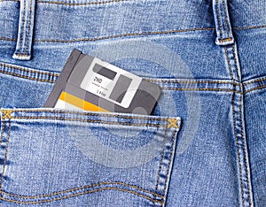 Old floppy disk in the back pocket of jeans