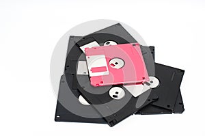 Old floppy disk put on white background.