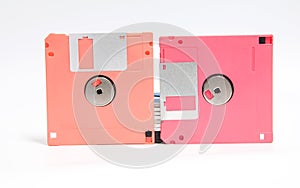 Old floppy disk put on white background.