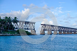 The old Florida East Coast Railway Pratt Truss bridge spanning b