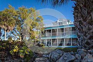 Old Florida style southern house on the shore of intercoastal in Florida