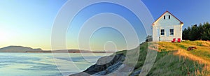 Gulf Islands National Park Sunset Panorama of Old Fog Warning Station at East Point, Saturna Island, British Columbia, Canada