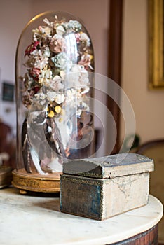 Old footlocker on the table.