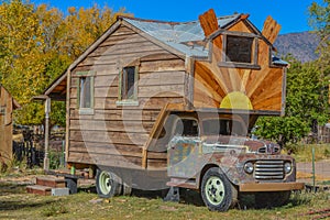Old Ford truck turned into a motor home in Utah photo