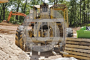 Old forklift on construction site