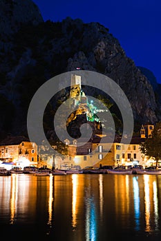 Old fort in Omis, Croatia at night