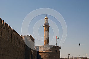 Old Fort and tower of a nearby mosque. Dubai