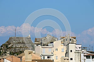 Old fortress and buildings Corfu town cityscape