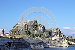 Old fortress with clock tower and lighthouse Corfu