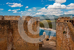 Old fortress in Cuba. Fort Castillo del Moro. Castle San Pedro de la Roca del Morro, Santiago de Cuba