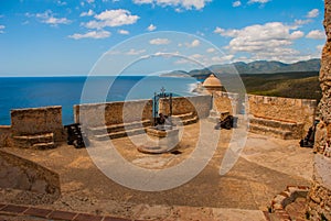 Old fortress in Cuba. Fort Castillo del Moro. Castle San Pedro de la Roca del Morro, Santiago de Cuba