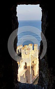 Old fortress of Sirmione town, Garda lake, Italy