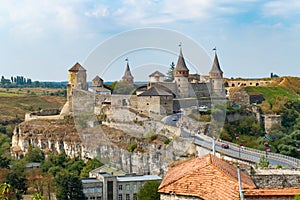 Medieval fortification. Old fortress with towers and fortified walls