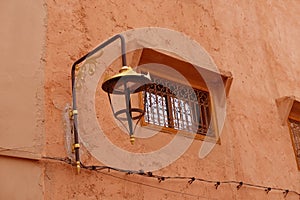old fortress wall with window, Authentic details traditional Moroccan architecture, ancient medieval buildings, African Travel