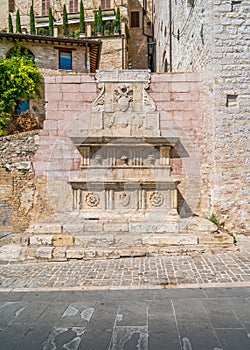 Old fountain in Assisi. Umbria, central Italy.