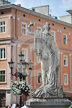 Old fountain in the central European city