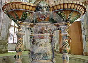 Old fountain detail from the 19th century - Baile Herculane - landmark attraction in Romania