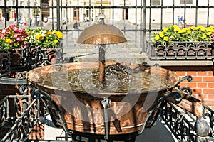 The Old Fountain In The Main Square Of Sibiu