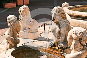 Old fountain at Piazza Vecchia in Bergamo, Italy