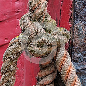 Old frayed rope knot