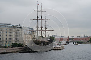 Old fregate on Neva river in Saint Petersburg