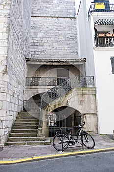 Old French building with stone staircae