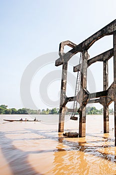 Old French railway bridge over the Mekong River in Si Phan Don, Laos