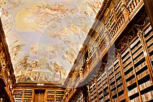 Old fresco on the ceiling in ancient library