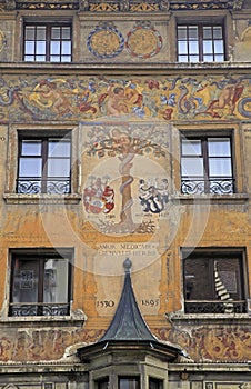 Old fresco on medieval building in Lucern, Switzerland