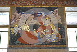 Old fresco in palace Chehel Sotoun