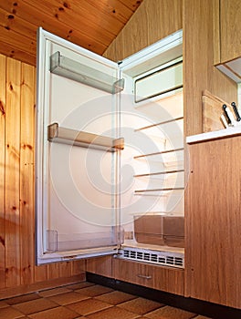 Old fridge in a dated kitchen